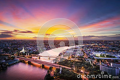 Phra Phuttha Yodfa Bridge view of Bangkok Stock Photo