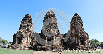 Phra prang Sam Yot three holy prangs in Lopburi province, Thailand. Stock Photo