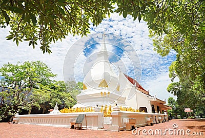 Ralationship of Thai Laos. Phrathat the famous white pagoda has no monks living inside it is landmark of Dan Sai District Stock Photo