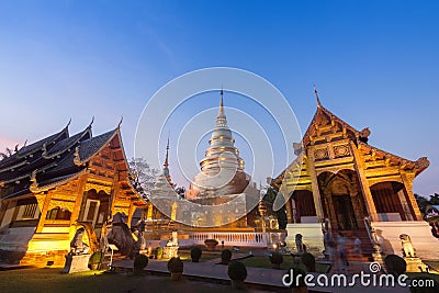 Phra Singh temple twilight time ,Chiang Mai Thailand Stock Photo