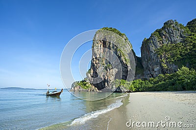 Phranang Beach Railay Krabi Thailand Longtail Boat Editorial Stock Photo