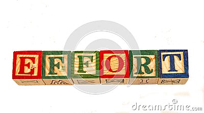 The phrase effort displayed visually on a white background Stock Photo