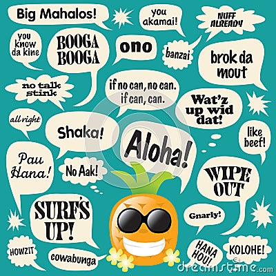 Phrases in comic bubbles (Hawaiian Pineapple) Vector Illustration