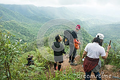 Uttaradit, Thailand, 4 AUG 2018 :At `PHU-SOI-DAO` mountains.Tourist trekking to the top of mountains,This mountain is famous for i Editorial Stock Photo