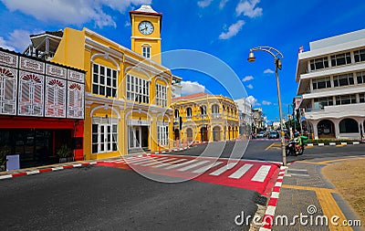 Phuket old town with yellow building Editorial Stock Photo