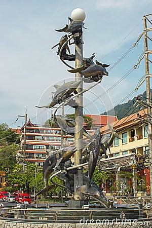 PHUKET, THAILAND January 20, 2018 - a sculpture of dolphins. Editorial Stock Photo