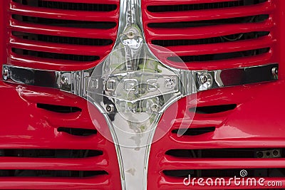 Classic American Dodge truck and US flag. Editorial Stock Photo