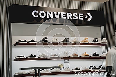 PHUKET, THAILAND - MAY 29, 2022: Converse brand retail shop logo signboard on the storefront in the shopping mall Editorial Stock Photo