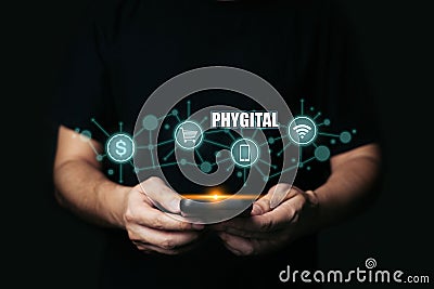 Phygital marketing involves merging tangible physical and the digital physical and digital experiences Stock Photo