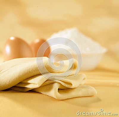 Phyllo pastry dough, eggs and flour Stock Photo