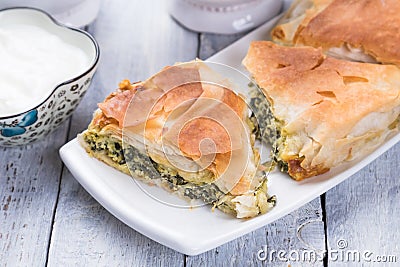 Phyllo pastry spinach pie Stock Photo