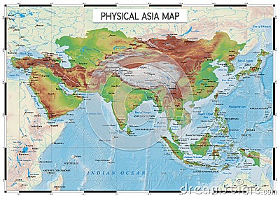 Physical Asia map Vector Illustration