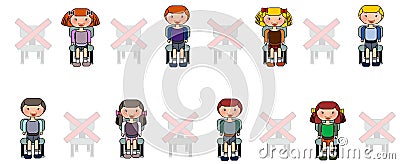 Physical distancing. Social Distancing illustration in cartoon Stock Photo