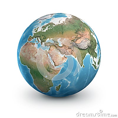 Physical earth globe. Europe, Asia and Africa Cartoon Illustration