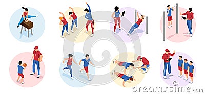 Physical Education Compositions Set Vector Illustration