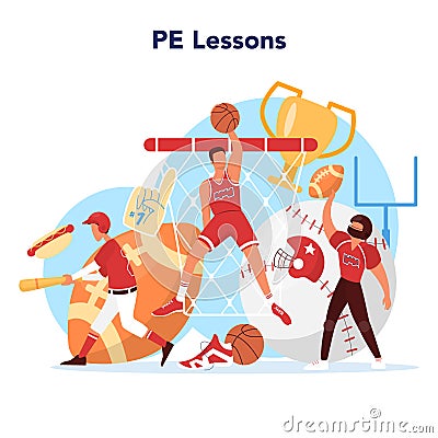 Physical education lesson school class concept. Students doing Vector Illustration