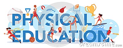 Physical education lesson school class typographic header concept Vector Illustration