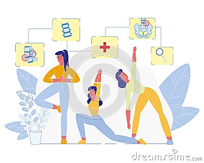 Physical Exercises for Spine Health Flat Vector Vector Illustration