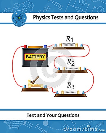 Physical experiment of studying laws of electricity. Ohms law for an electrical circuit. Rheostat is an electrical instrument Vector Illustration