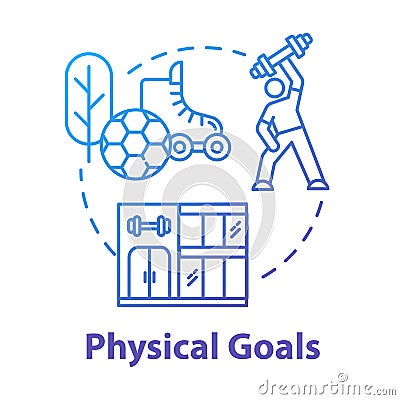 Physical goals concept icon. Sports determination. Body building. Muscular athlete. Sport workout. Self-development idea Vector Illustration