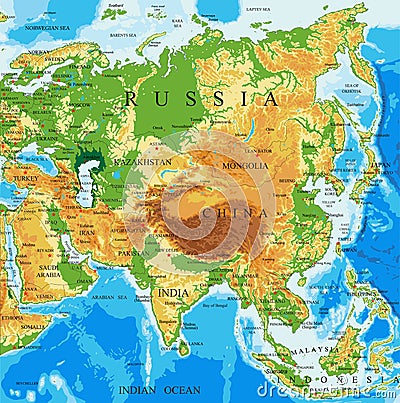 Physical map of Asia Vector Illustration