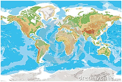 Physical map of Earth detailed topographic world Vector Illustration