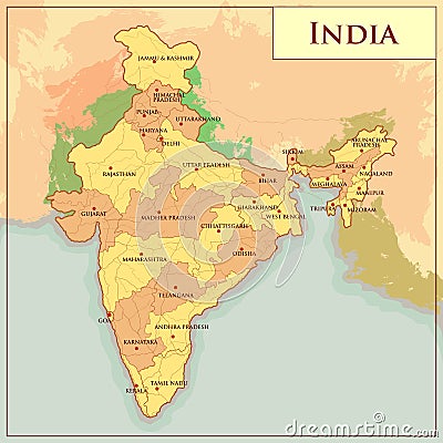 Physical Map of India with different state Vector Illustration