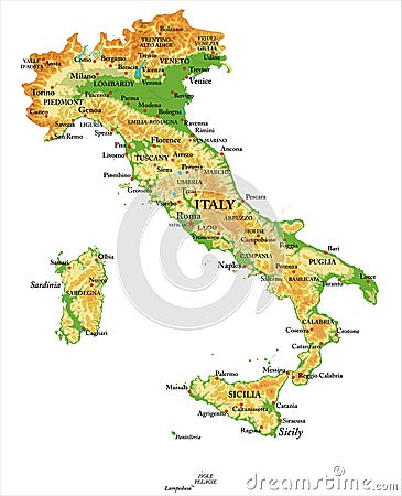 Physical map of Italy Vector Illustration