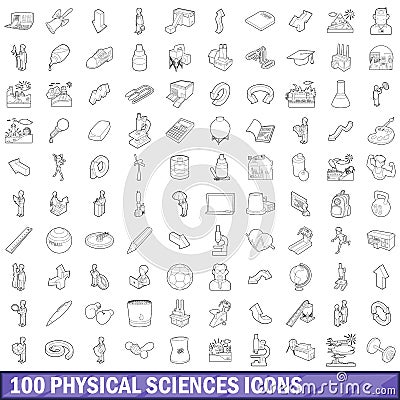 100 physical sciences icons set, outline style Vector Illustration