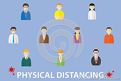 Physical or social distancing, covid or coronavirus prevention, people keeping a safe distance between each other Vector Illustration