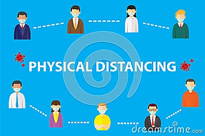 Physical or social distancing, covid or coronavirus prevention, people keeping a safe distance between each other Vector Illustration