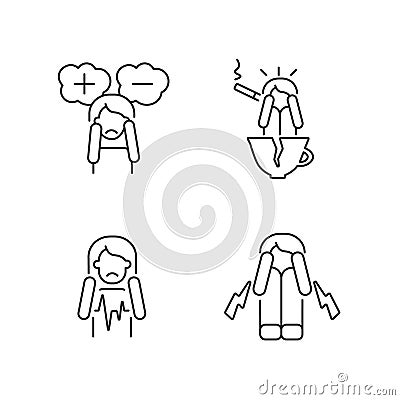 Physical symptoms of anxiety linear icons set Vector Illustration