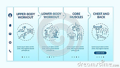 Physical training session types onboarding vector template Vector Illustration