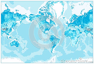 Physical World Map-America Centered Vector Illustration