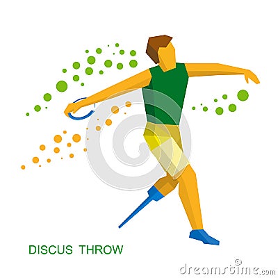 Physically disabled sportsman throwing discus. Flat sport icon. Vector Illustration