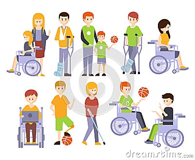 Physically Handicapped People Living Full Happy Life With Disability Set Of Illustrations With Smiling Disabled Men And Vector Illustration