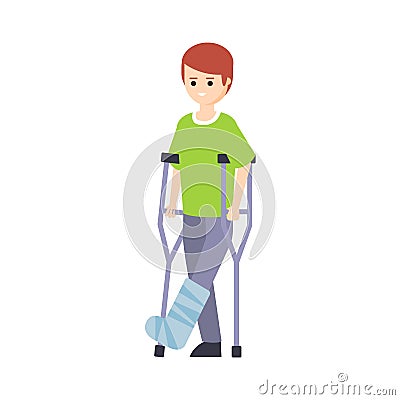 Physically Handicapped Person Living Full Happy Life With Disability Illustration With Smiling Guy With Broken Leg On Vector Illustration