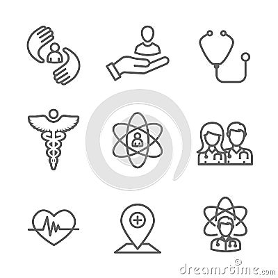 Physician Care Icon Set w medical, patient, and health care, etc Vector Illustration