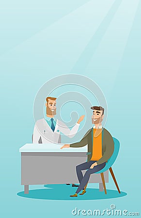 Physician consulting male patient in office. Vector Illustration