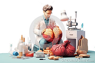 Physician during the work 3d colorful illustration - Generative AI. Cartoon Illustration