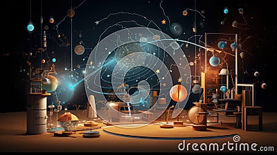 Physics background with planets created with Generative AI Stock Photo