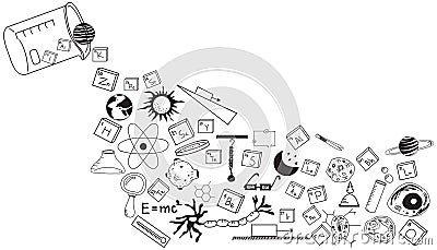 Physics, chemistry, biology and astronomy science doodle Vector Illustration