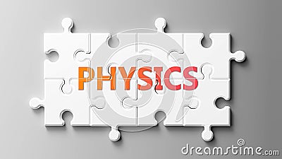 Physics complex like a puzzle - pictured as word Physics on a puzzle pieces to show that Physics can be difficult and needs Cartoon Illustration