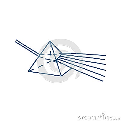 Physics doodle prism. Triangle prism with light waves isolated in white background. Vector illustration Vector Illustration