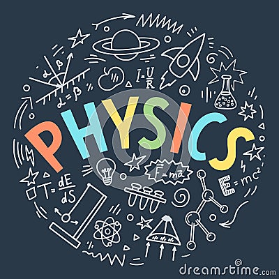 Physics doodles with lettering. Vector Illustration