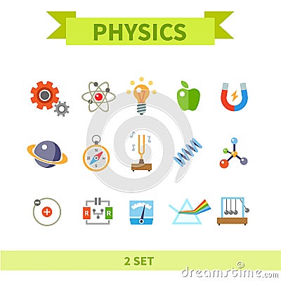 Physics flat color icon set Vector Illustration