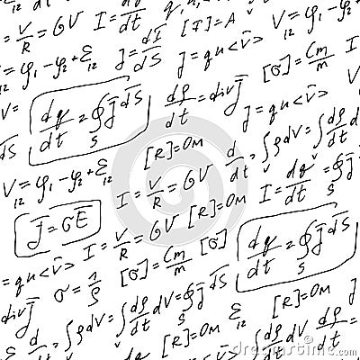 Physics formulas handwritten vector pattern, abstract seamless background Vector Illustration
