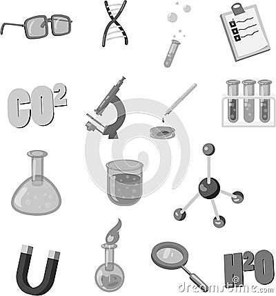 Physics icons set, black monochrome style Vector Illustration