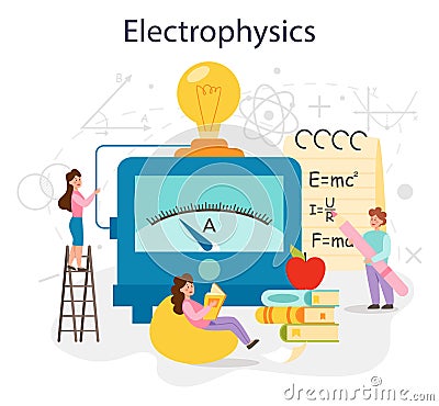 Physics school subject concept. Scientist explore electricity Vector Illustration