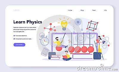 Physics school subject web banner or landing page. Scientist Vector Illustration